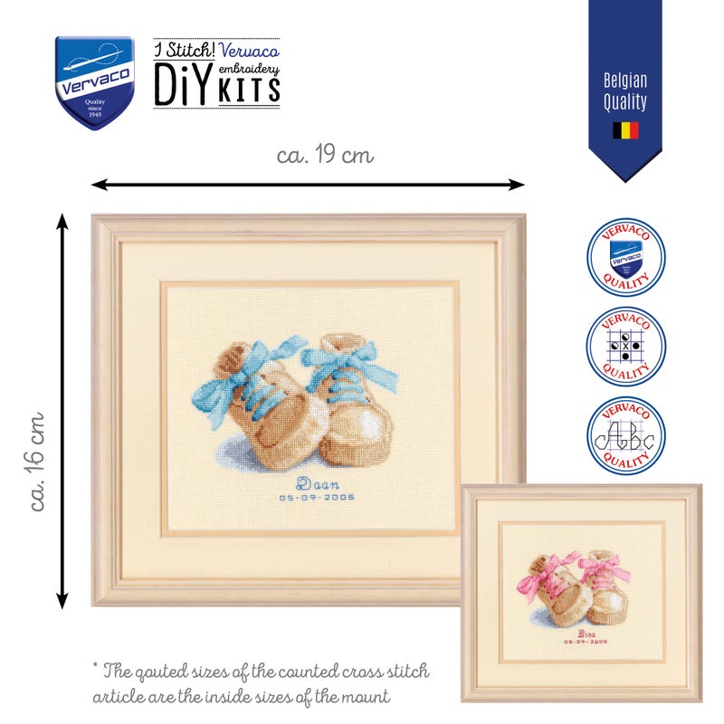 Vervaco Counted Cross Stitch Kit Baby Shoes 6.4" x 7.6" - Image 2